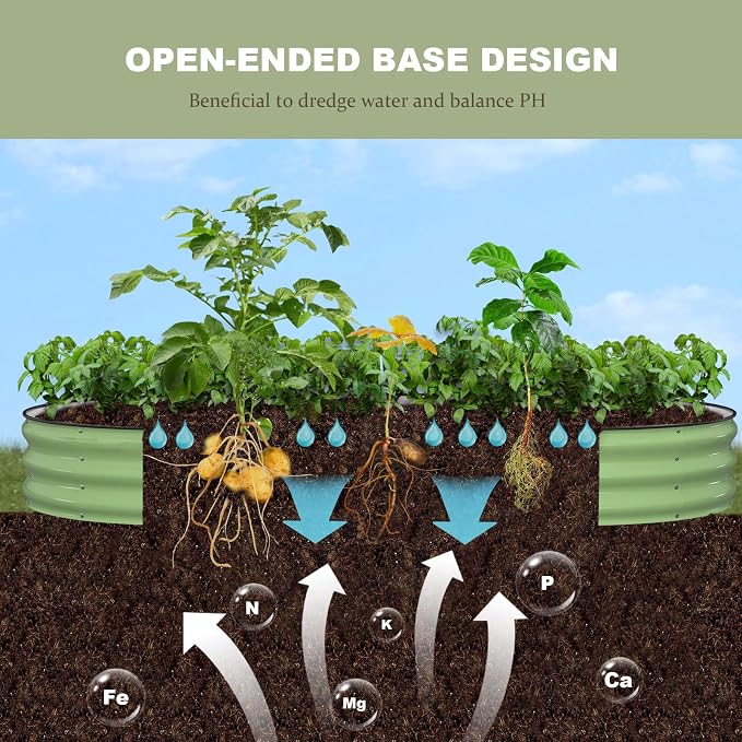 Raised Garden Bed, 8x4x1ft Galvanized Outdoor Planter Beds with Safety Edging and Gloves, Oval Metal Planter Box for Gardening Vegetables Flowers Herb-Green