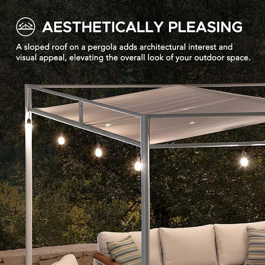 SUNJOY 10' x 10' Outdoor Pergola, Darkeford Metal Pergola with White Sling Fabric Sun Shade Canopy for Outdoor Patio, Garden,Yard, Deck, Entertaining