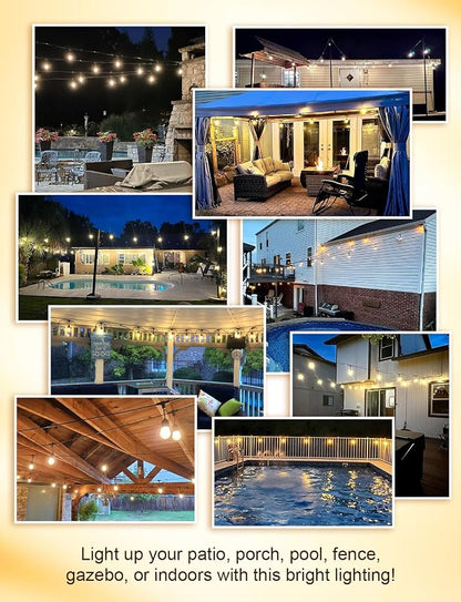 XMCOSY+ 96FT Outdoor String Lights, Patio Lights Outdoor Waterproof with 32 Shatterproof Bulbs, LED Hanging Light for Outside Porch Backyard Garden Party Balcony Decor