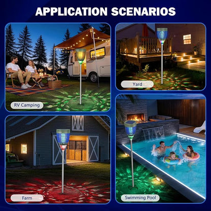 All in 1 Solar Bug Zapper Outdoor, Flame & Projection Mode, Auto/Manual Modes, 4200V Electric Mosquito Killer with High Powered, IPX5 Waterproof Rechargeable Fly Insect Trap for Patio Garden Yard RV