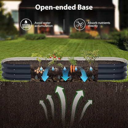 Winpull Raised Garden Bed Kit, 8x2x1 ft Galvanized Planter Box Outdoor, Oval Large Metal Raised Beds for Gardening Vegetables Flower Herb (Navy Blue)