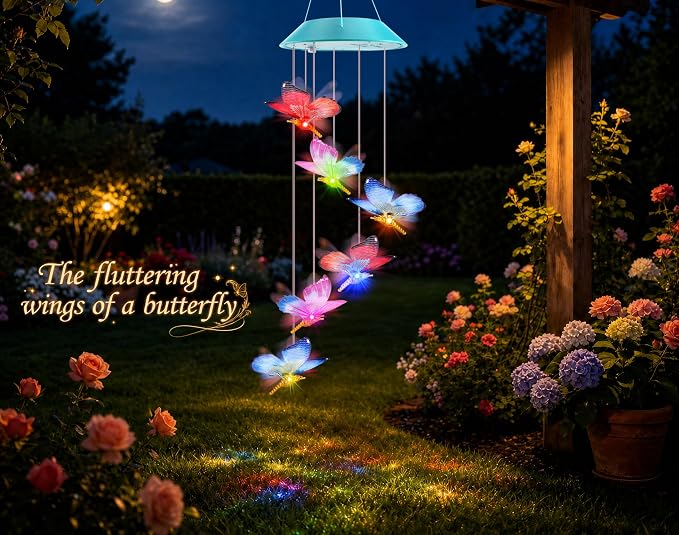 Zeiliuled Solar Wind Chime,Color Changing Dynamic Butterfly Wind Chimes | Solar Outdoor Decorative Mobile Lights for Garden, Yard, Patio, Window Decorations, Gift for Women Mom Girls