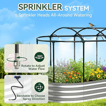 Lineware Raised Garden Bed with Sprinkler Timer and Self-Watering System, 6x3x1 ft Elevated Planter Boxes Outdoor with Mesh Cover, Galvanized Raised Beds for,Vegetables,Flowers, Backyard, Patio
