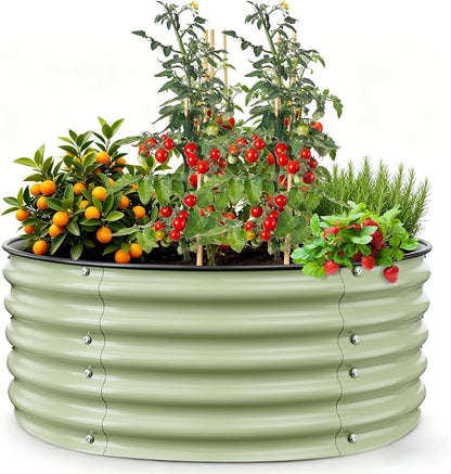 Gruper Galvanized Raised Garden Bed, 3.5ft x 17'' Tall Round Metal Planter Raised Garden Boxes Outdoor for Vegetable Fruits Flower Herb, Anti-Rust and Sturdy & Easy-Setup