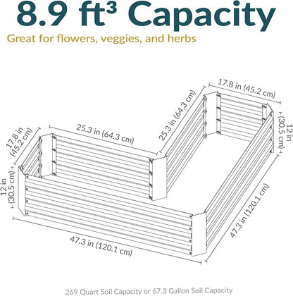 Sunnydaze Galvanized Raised Garden Bed - Outdoor Planter Box for Backyard or Patio - Steel Metal Raised Bed for Gardening Vegetables, Flowers, Herbs - 47 x 47 x 12 in - Ivory White - L-Shaped