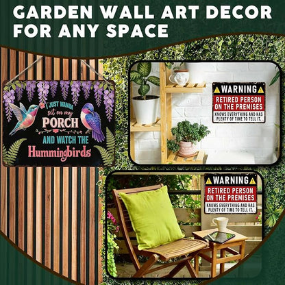 PEACHGARDEN Garden Wall Art Decor Hummingbirds Metal Sign I Just Wanna Sit On My Porch And Watch The Hummingbirds Wall Decor for Garden Yard Patio Porch 12x16 inch