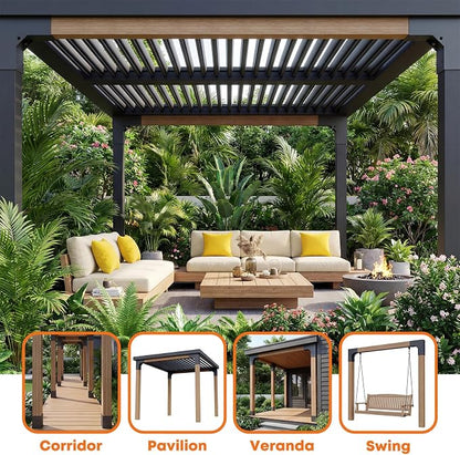 4 Pcs Pergola DIY Bracket Kits, 2-Way L Shaped Corner Brackets for 4" x 4"(Actual:3.5" x 3.5") Indoor and Outdoor Wood Post Structures, DIY 90° Right Corner Brackets, for Gazebos, Patios, Porchs