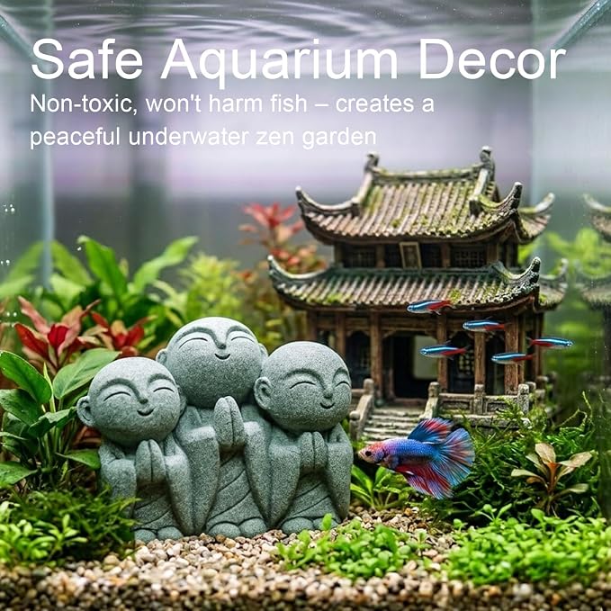 LIYAOLI Sandstone Mini Monk Buddha Statue, Fish Tank Decor Aquarium Ornament for Betta Tank, Zen Feng Shui Sculpture for Home Office Car Garden Decoration, Good Luck Wealth