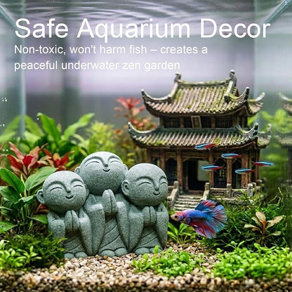 LIYAOLI Sandstone Mini Monk Buddha Statue, Fish Tank Decor Aquarium Ornament for Betta Tank, Zen Feng Shui Sculpture for Home Office Car Garden Decoration, Good Luck Wealth