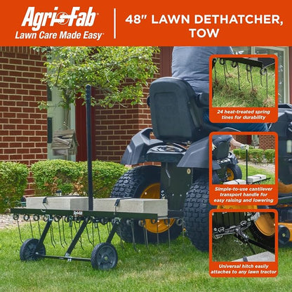 Agri-Fab 48 In Tow Behind Lawn Dethatcher with 24 Durable Spring Steel Tines and Universal Hitch