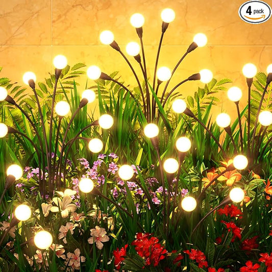 4 Pack Solar Garden Lights 32 LED, Solar Lights Outdoor Waterproof IP65, Decorative Garden Lights Solar Powered for Yard Patio Pathway Decor, Outside Fairy Firefly Lights Garden Gifts