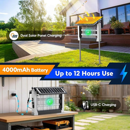 Solar Bug Zapper Outdoor, 4500V Mosquito Zapper with Dual Solar Panels | Auto On/Off, IPX5 Waterproof Mosquito Killer For Backyard, Patio, Garden, Camping And Up To 1/2 Acre Coverage