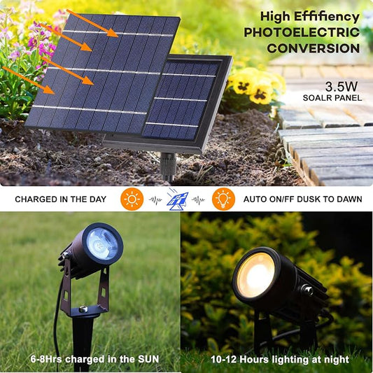 SUNLONG Solar-Powered Cast Aluminium Warm White LED Spotlight for Outdoor Garden Yard Landscape Tree Uplight Downlight