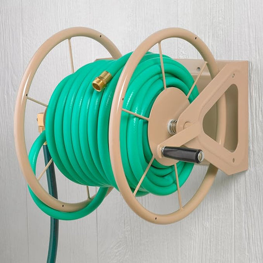 Liberty Garden Products 703-2 Multi-Purpose Steel Garden Wall/Floor Mount Hose Reel, Tan Poly, 5/8-Inch