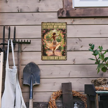 Garden Sign Outdoor Metal Sign And Into The Garden I Go Vintage Gardening Sign Soul Quote Wall Art for Outdoor Backyard 12 * 8inch