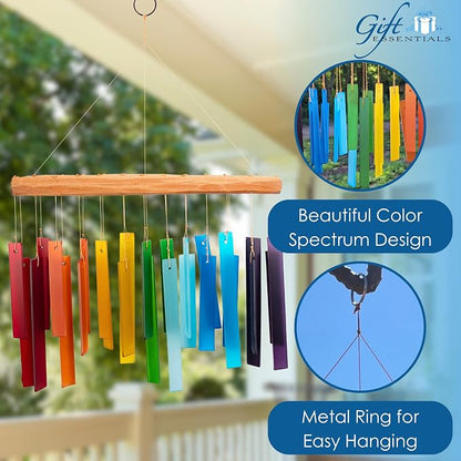 Blue Handworks Color Spectrum Glass and Driftwood Chime | Sandblasted Glass and Found Wood Hand Crafted Wind Chime