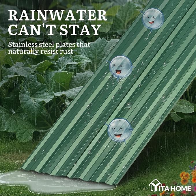 YITAHOME 6x3x2ft Galvanized Raised Garden Bed, Metal Planter Box with Safety Rubber, Gloves, Outdoor Flower Bed for Planting Plants Vegetables, Green