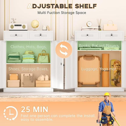 INTERGREAT Metal Garage Storage Cabinets with Lock,Steel Storage Cabinet with Drawer and 2 Adjustable Shelves, Small Lockable Office Steel Cabinet for Home, Warehouse, School, White
