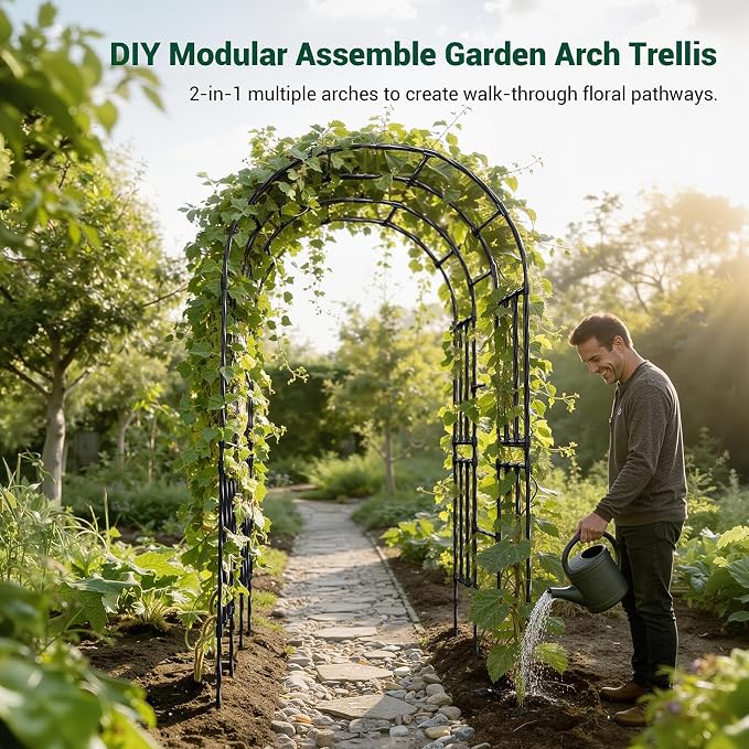 Miory Garden Arch Trellis for Climbing Plants Outdoor, 3.9x7.9ft Steel with PE Coating, Garden Archway for Vegetable, Vines, Wedding Arbor (Black)