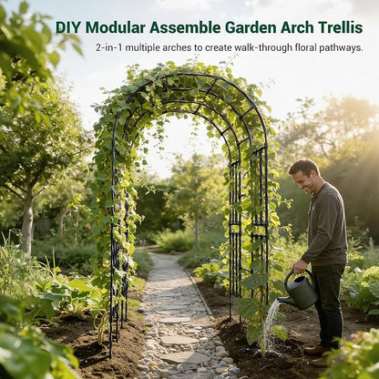Miory Garden Arch Trellis for Climbing Plants Outdoor, 3.9x7.9ft Steel with PE Coating, Garden Archway for Vegetable, Vines, Wedding Arbor (Black)