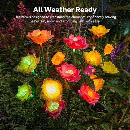 RECHOO Solar Garden Lights Outdoor, 10 Pack Solar Flower Lights with 50 Rose Flowers, Multi-Color Changing LED Waterproof Garden Decor for Landscape Pathway, Gifts for Women