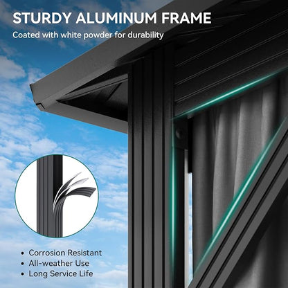 YITAHOME 12x12ft Hardtop Gazebo with Nettings and Curtains | Heavy Duty Double Roof Galvanized Steel Outdoor Combined of Vertical Stripes Roof for Patio, Backyard, Deck, Lawns, Gray