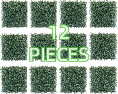 Artificial Grass Wall Panels 12 Pcs 10"x10" Greenery Wall Decor | Boxwood Panels Small Grass Wall Apartment Balcony Fake Hedge for Indoor Outdoor. Zero Maintenance Greenery Wall Backdrop.
