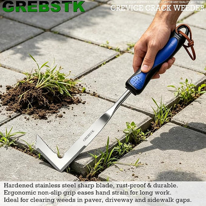 GREBSTK Crack Weeder Crevice Weeding Stainless Steel Sharp Lightweight Tool | Razor-Sharp Rust-Resistant L-Shaped Blade, Comfortable Non-Slip Handle, for Patio Cracks, Driveway Gaps, Walkway Edging