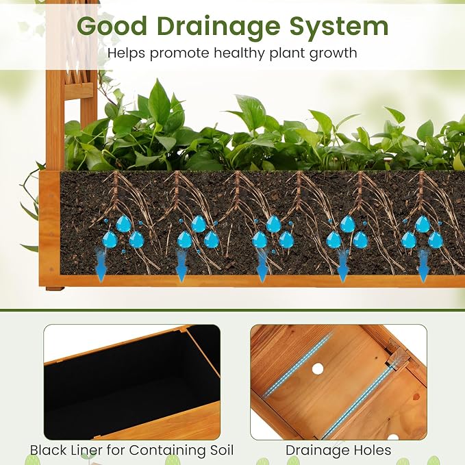 S AFSTAR 2 Pieces Raised Garden Beds with Arch Trellis, Hanging Roof & Drainage Holes, 77-Inch Vertical Plant Container for Vine Climbing Plant Flower, Outdoor Wood Elevated Planter Box for Garden