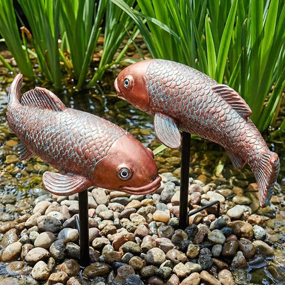 Set of 2 Antique Koi Statue - Resin Real Fish Garden Sculpture, Elegant Live Fish Pond Decor for Patio, Backyard,Unique Outdoor Ornaments