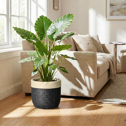 9.8 Inch Planter - Ceramic Pots for Plants with Drainage Hole and Plug, Round Flower Pots for Indoor Plants, Boho Decorative Plant Pot, Garden House Decor, House Warming Gifts New Home, Black