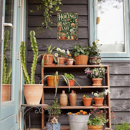 Gardening Gifts For Women Vintage Garden Decor For Outside Greenhouse Backyard Patio Yard Hoeing Ain't Easy Gardening Signs For Outside Metal Wall Decor Plant Lovers Gifts For Mom Wife Her Grandma