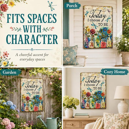 Dragonfly Metal Sign Today I Choose to Be Happy Aluminum Wall Decor Vintage Floral Dragonfly Garden Sign for Yard Patio Porch Outdoor Home Decor 8x12 Inch