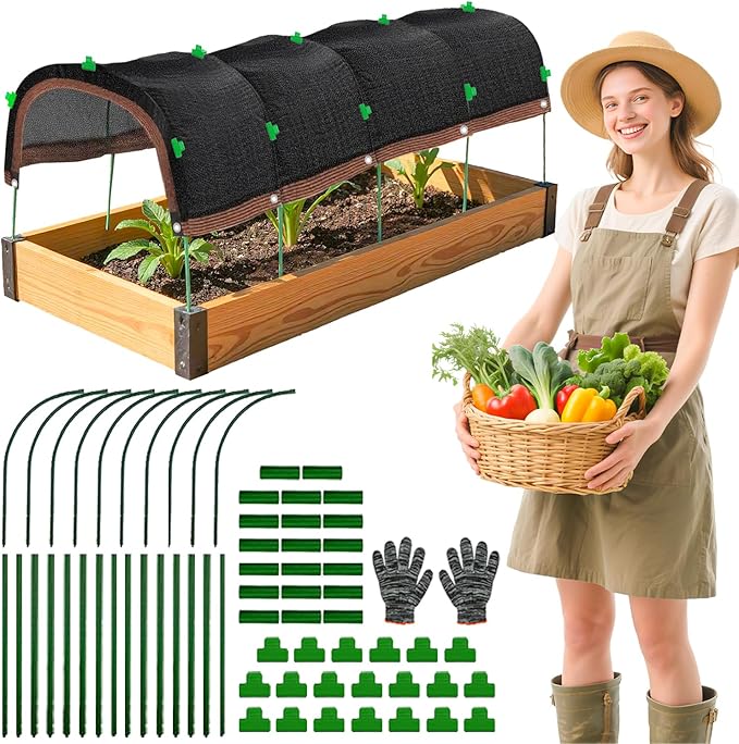 2026 Upgraded Garden Shade Cloth Kit 78.7"x59" Garden Shade Cloth for Plants Heat Protection with 5 Sets Garden Hoops for Raised Beds 75% Sunblock Shade Cloth Row Cover for Outdoor Plant Vegetables