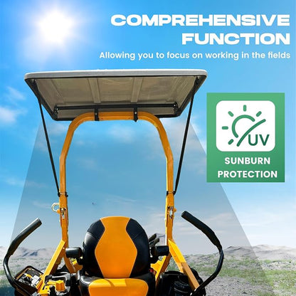 ECOTRIC Lawn Tractor Sun Shade, Top Canopy Compatible with John Deere Tractors with ROPS, White Sun Shade W/Mounting Brackets, Reduce Heat and Glare with This Umbrella Canopy