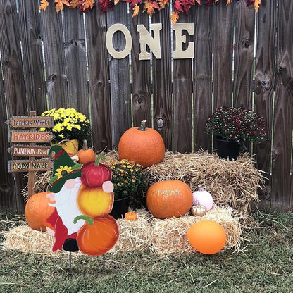 YEAHOME Fall Decorations Outdoor, Metal Gnome with Stacked Pumpkin Decorative Garden Stakes for Fall Decor, Autumn Yard Signs for Home Outside Garden Lawn Porch, Thanksgiving Decorations Outdoor