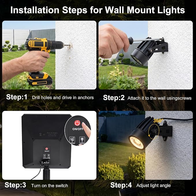 Sublume Solar Spot Lights Outdoor Waterproof for Flag, Palm Tree, 4-in-1 Solar Landscape Lighting Dusk to Dawn Solar Uplights, 3000K Bright LED Spotlights for Yard, Garden, House, Backyard, Patio