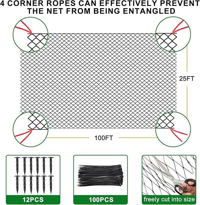 BSTPCOO Bird Netting 25'x100' with 3/4" Mesh Nylon Chicken Net Roof Hawk,Poultry Netting for Chicken Run, Aviary Nettings Deer Fence Trellis Net