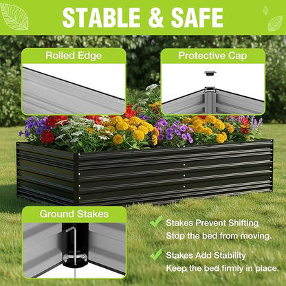 WORKPRO 7.5x4x2ft Outdoor Galvanized Raised Garden Bed, Rust-Resistant Planter Raised Beds for Vegetable, Flowers, Herbs, Black