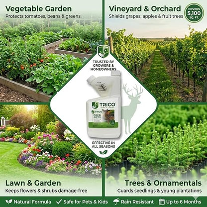 Trico Deer Repellent Concentrate, Natural Sheep Fat Formula, Long-Lasting Scent & Taste Barrier, Rain Resistant Wildlife Protection for Lawns, Gardens, Orchards & Crops, 16 oz | 1 unit/case, B2B delivery, free freight, long-lasting animal deterrent, sc...