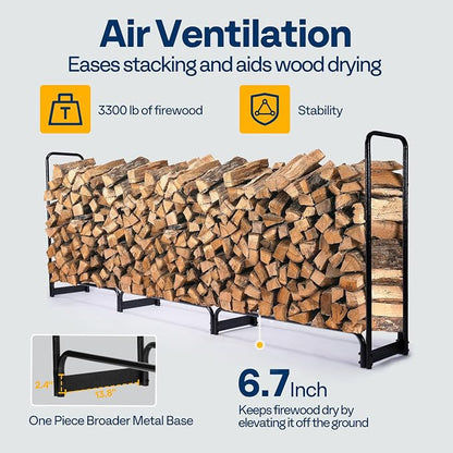 VIVOHOME 10 ft Heavy Duty Firewood Rack Outdoor with Cover, Fire Wood Storage Rack, Log Holder and Cover Combo Set with Zipper, Black