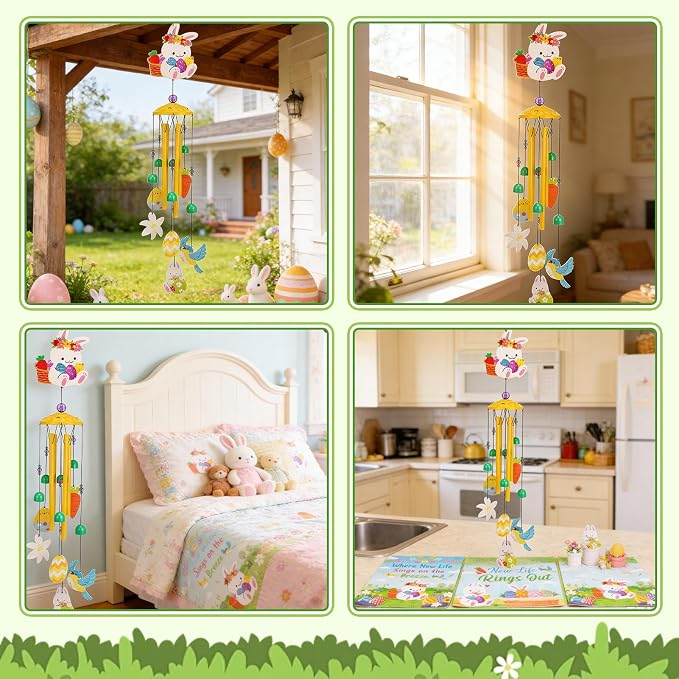 Bunny Wind Chimes Outdoor Garden Metal Wind Chimes with Gift Box | Bunny Wind Chimes for Porch Patio Yard Balcony Garden Decor Gift for Women Moms Friends