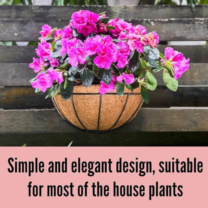 LaLaGreen Wall Hanging Planters for Plants (12 Inch, 6 Pack) Wall Mounted Flower Baskets with Coco Liner, Black Metal Iron Wire Plant Holder for Outdoor Fence Railing Outside Deck Porch Balcony Garden
