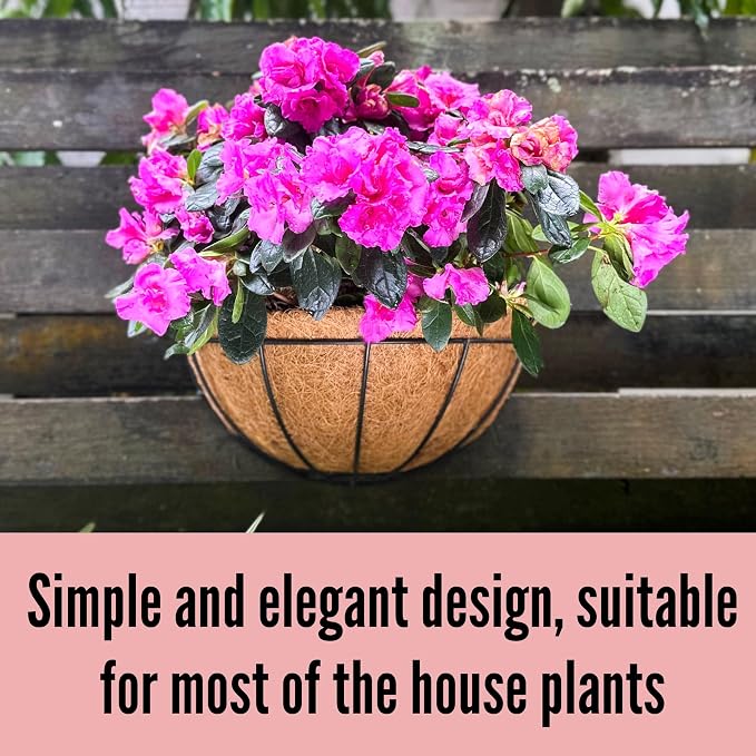 LaLaGreen 16 Inch Large Wall Planter, 2 Pack Rail Hanging Pot with Coco Liner, Black Metal Wall Mounted Flower Basket Box Outdoor Outside Fence Railing Plant Holder Deck Porch Patio Balcony Garden