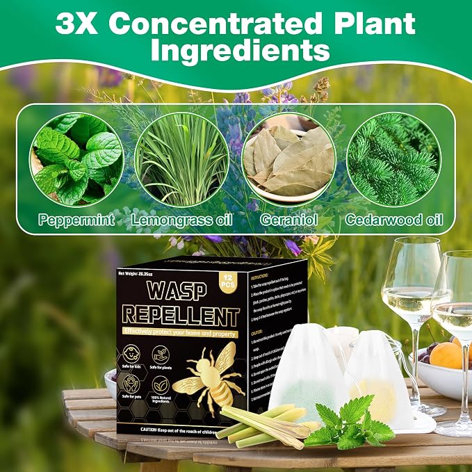 24 Pack Peppermint Wasp & Bee Repellent for Outside, Natural Carpenter Bee Repellent for Yellow Jacket, Hornet, Mud Wasp Deterrent for Outdoor Patio Garden Porch | Long-Lasting Protection | Pet Safe