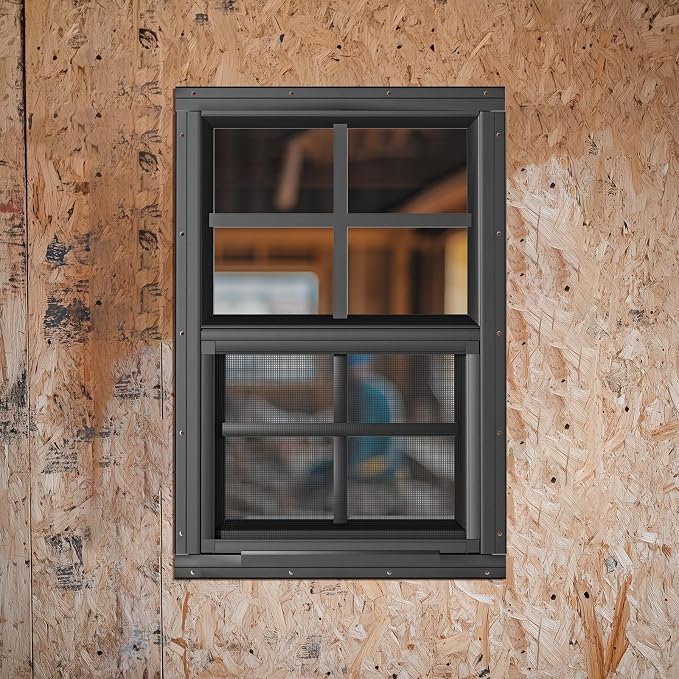 2 Pack Shed Windows 18" W x 27" H Flush Mount, Black Household Windows for Playhouses, Barns, Chicken Coop