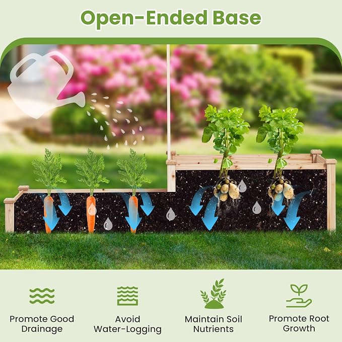 S AFSTAR Raised Garden Bed with Trellis & 2 Planter Boxes, 88" x 25" x 53" Outdoor Wooden Planter Box Kit for Flower Herb Veggies Fruit Climbing Vines, Elevated Gardening Planter for Garden Patio