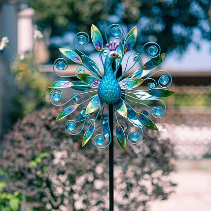 Stargarden 58 Inch Peacock Wind Spinner-Double Wind Sculpture | Metal Windmill for Garden Patio Yard Decor