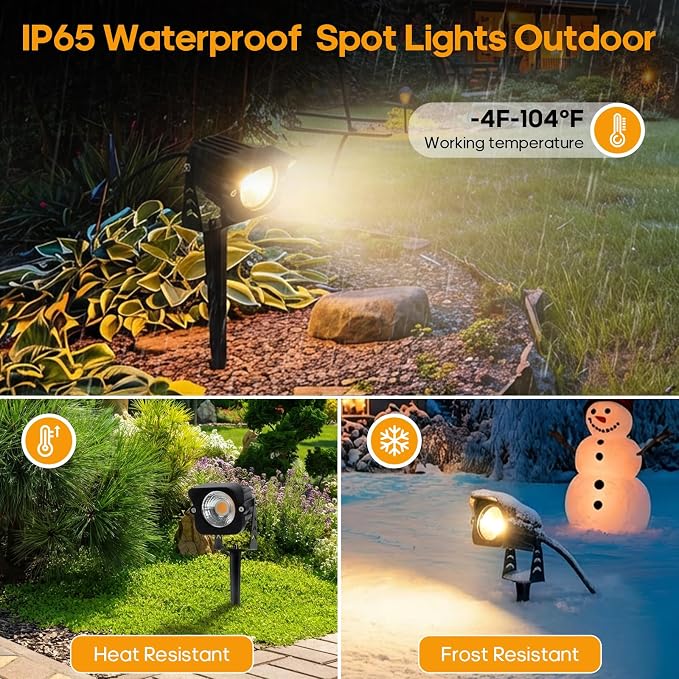 Dusk to Dawn Outdoor Lighting15W Spot Lights Outdoor with Photocell Sensor | 3000K Warm White Landscape Lighting IP65 Waterproof Spotlight for Garden Yard Flag Tree, 5.91FT Cable, US Plug