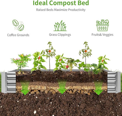 Land Guard 3 Pack 8×4×1ft Galvanized Metal Raised Garden Bed, Metal Planter Kit Box Outdoor for Deep-Rooted Vegetables, Flowers, Green and Herbs, Silver